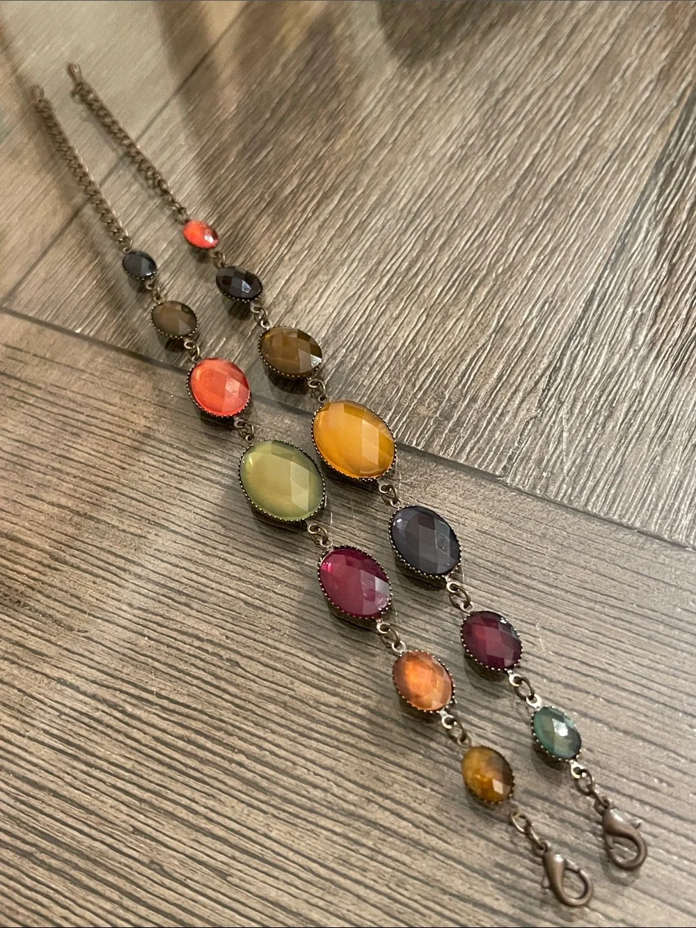Vintage Set of Two Multi-color Faceted Oval Stone Bracelets